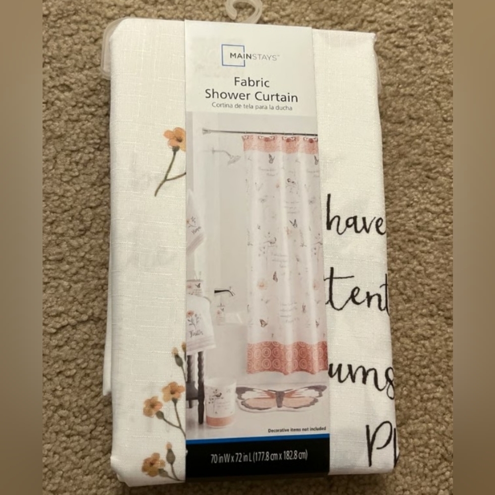 Mainstay Home Faithful Flowers Shower Curtain 70"×72" with Shower Hooks - Picture 7 of 7